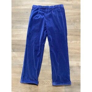 Isaia Stretch Corduroy Mens 35X32 Pants Stretch Royal Blue Cuffed Trouser